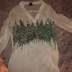 Chiffon sea foam green top with sequins